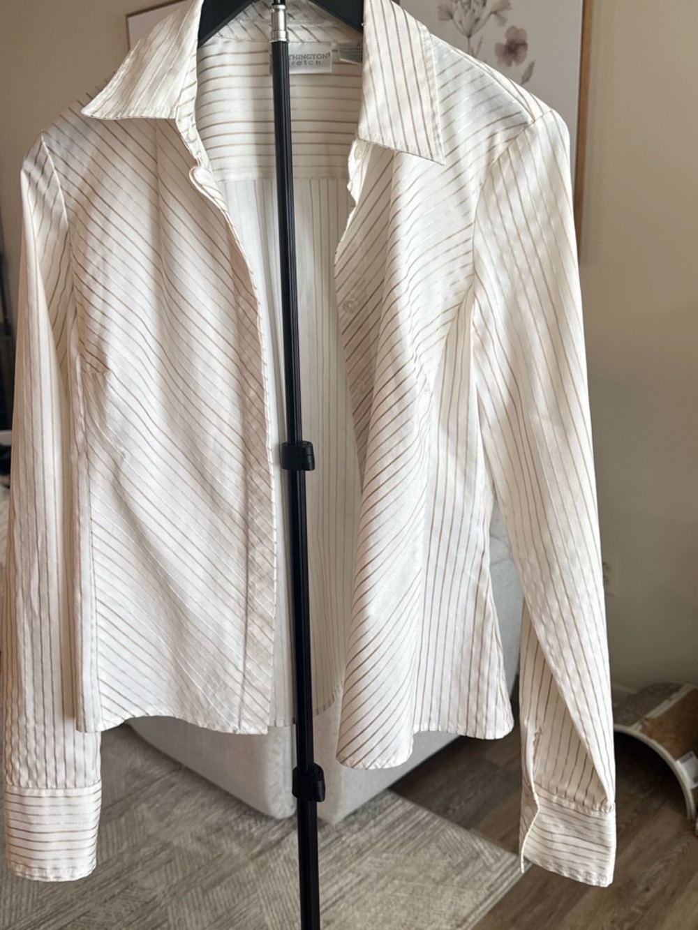 Worthington White Dress Shirt with Brown Pinstripes